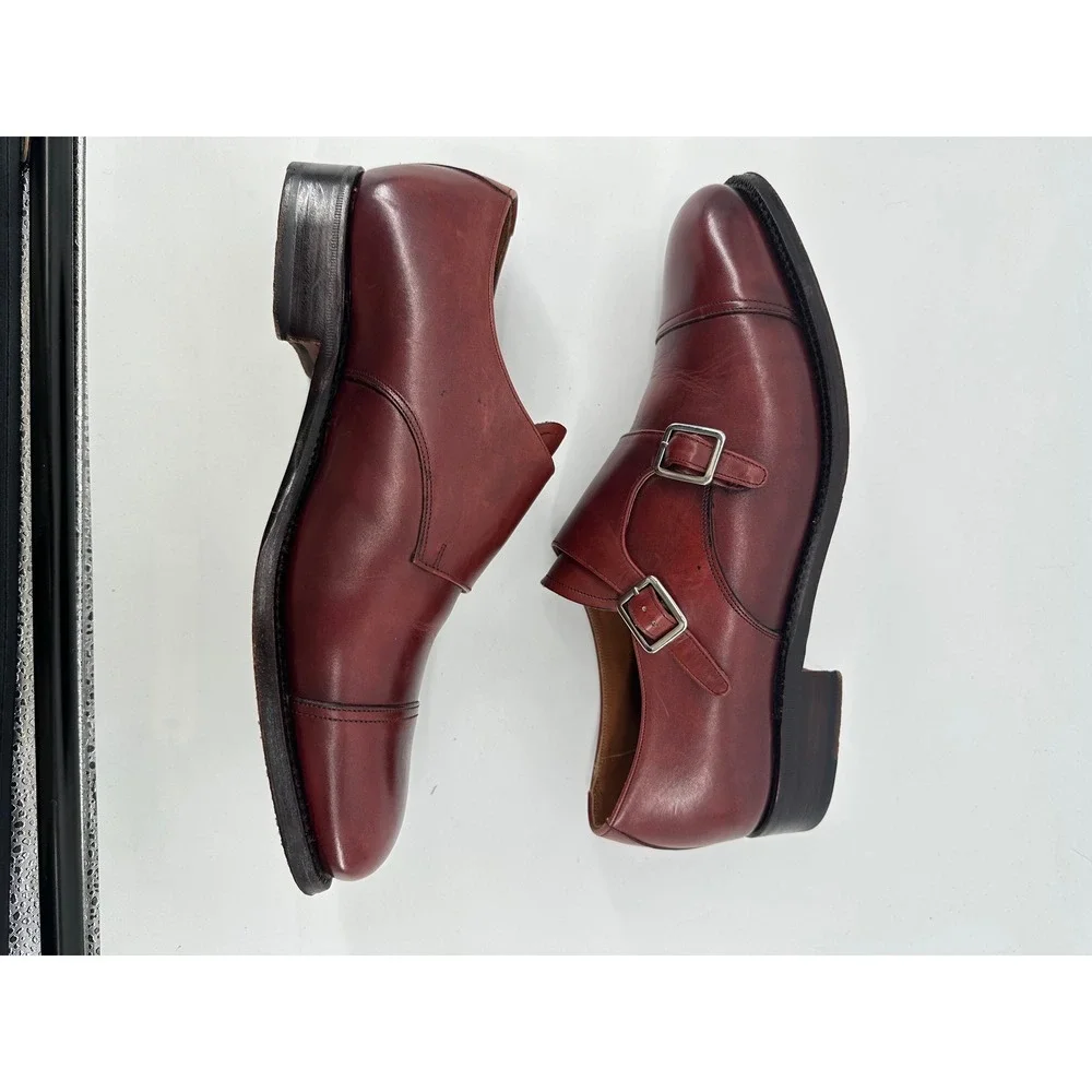 Meermin Double Monk Strap Shoes Mens UK6.5 US 7.5 Burgundy Leather Luxury Dapper